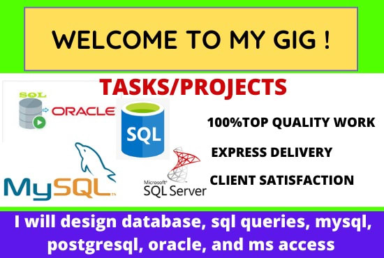 I will design database, sql queries, mysql, postgresql, oracle, and ms access
