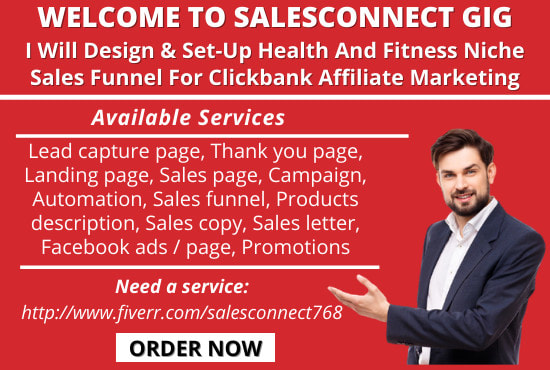 I will design health and fitness sales funnel for clickbank affiliate marketing