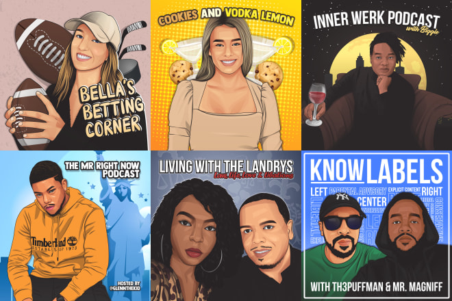 I will design professional podcast cover art with cartoon style