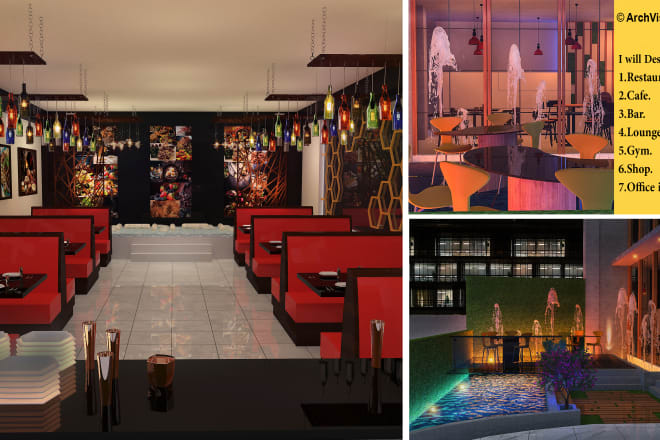 I will design restaurant,cafe,bar,gym, office interior rendering