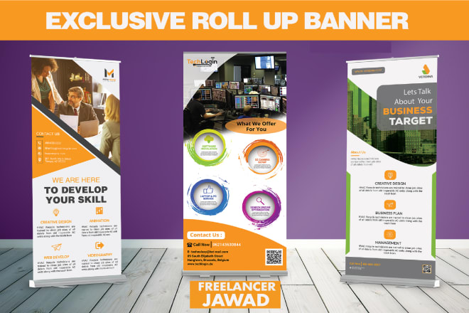 I will design roll up, pop up, pull up, and web banner design