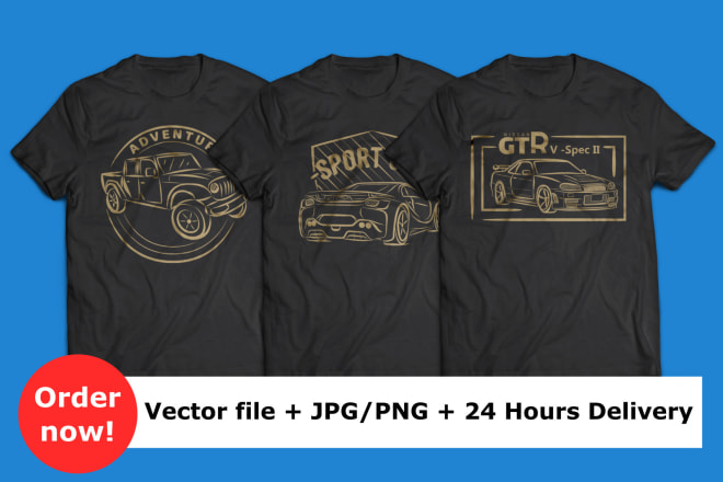 I will design simple sports car line art for your t shirt design
