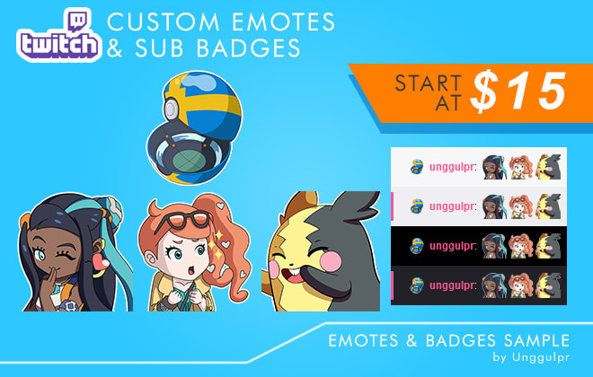 I will draw custom and original cute anime style twitch emotes