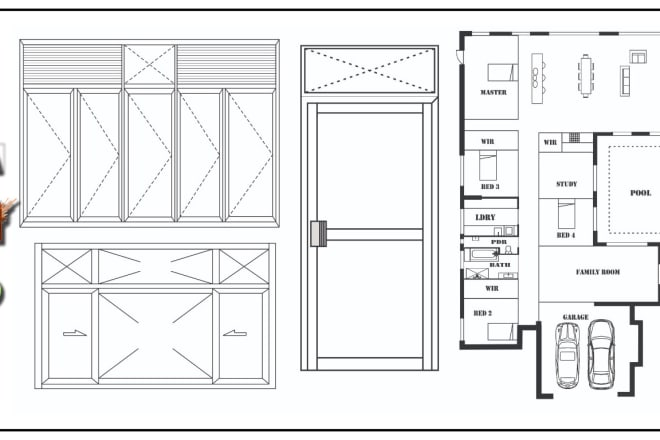 I will draw floor plans, doors, and windows, with coreldraw or ai