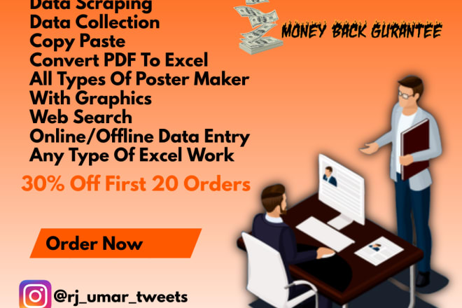 I will excel data entry, copy paste, typing, data entry poster make