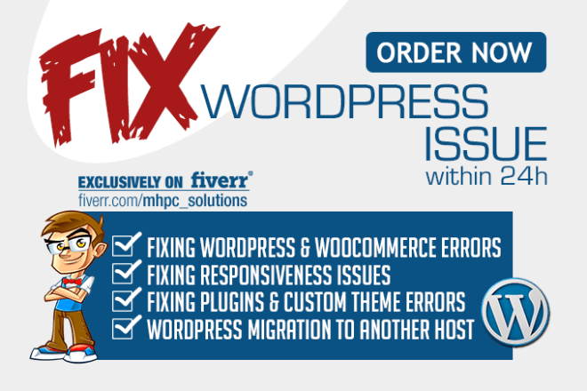I will fix your wordpress issue within 24 hours
