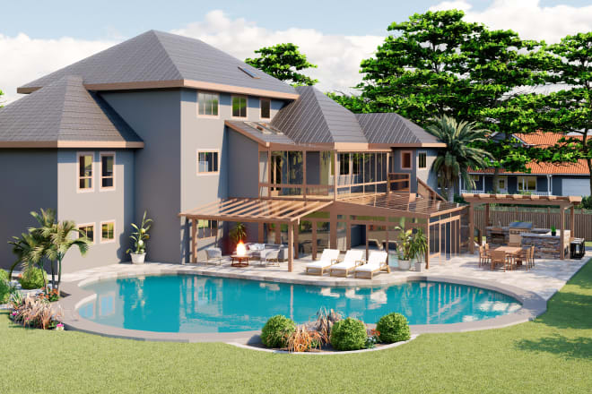 I will make your 3d landscape,backyard,pool,garden,patio design
