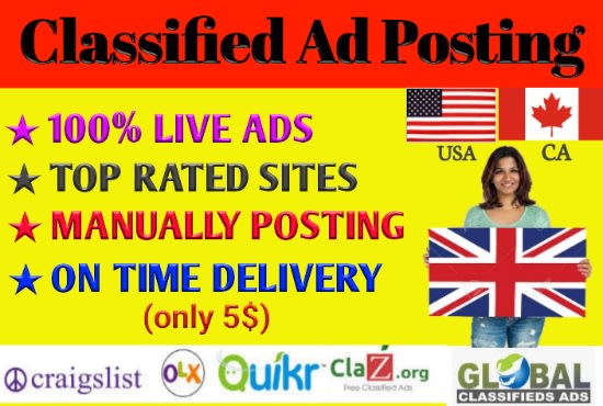I will post classified ads on USA UK ca top classified ads sites