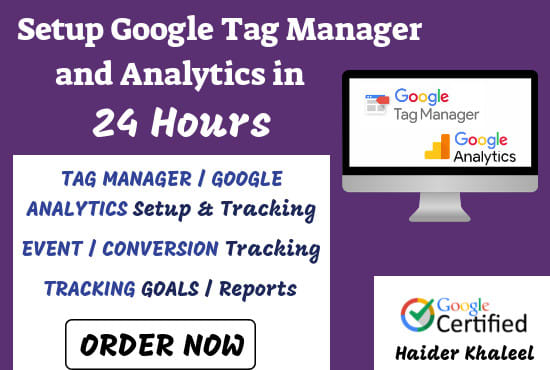 I will set up google analytics and tag manager in 24 hours