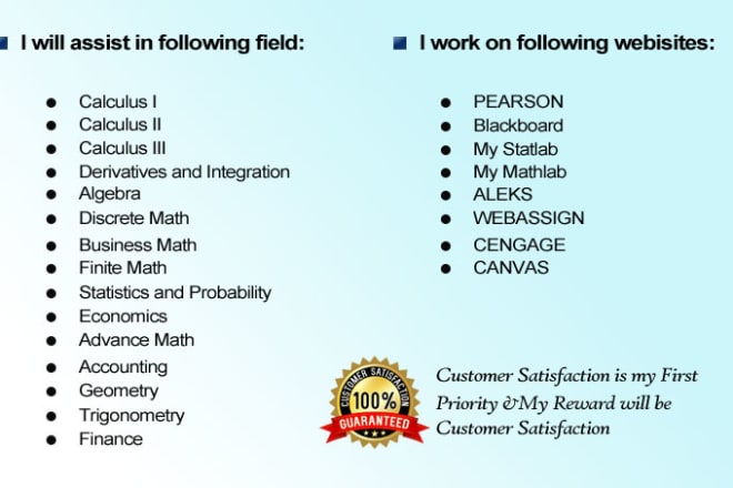 I will assist in mymathlab, pearson, aleks and connectmath courses