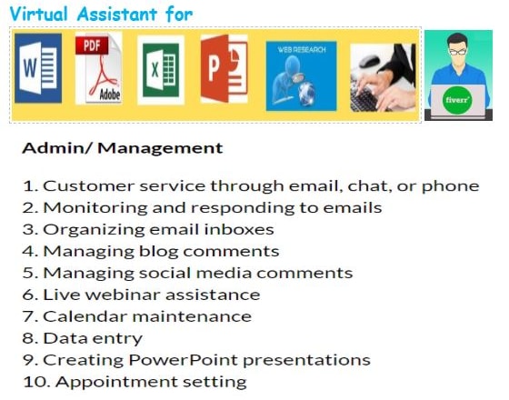 I will be your admin virtual assistant for data entry