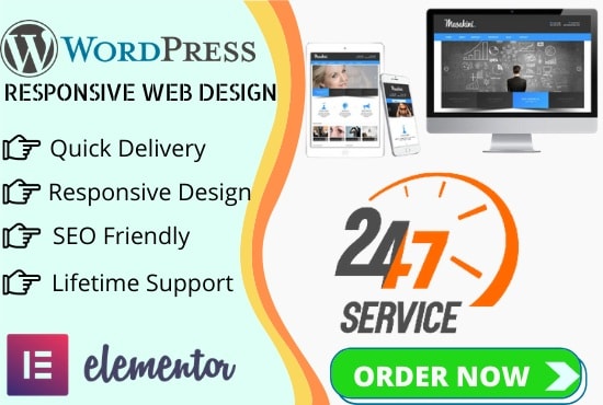 I will build a responsive wordpress website or landing page using elementor pro