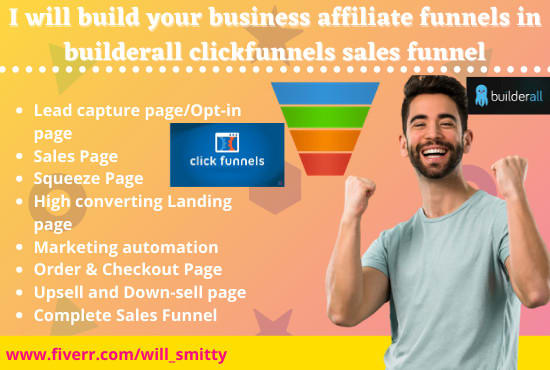 I will build busines affiliate marketing funnel in builderall clickfunnels sales funnel