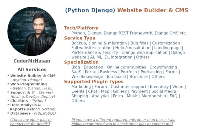 I will build python django website, cms, django web application