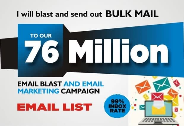 I will bulk email, blast email, email marketing