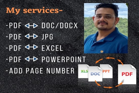 I will convert PDF to docx,ppt,excel,jpg and vice versa
