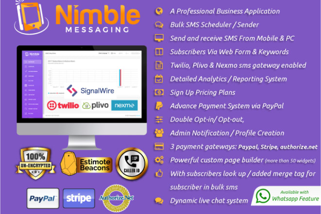 I will create a twilio, plivo, nexmo bulk SMS marketing system with 50 great features