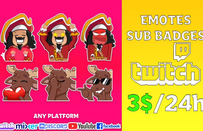 I will create express custom twitch emotes sub badge with cheap price