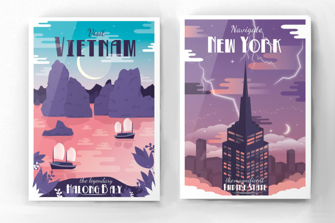 I will create modern vintage travel poster in a minimalist style