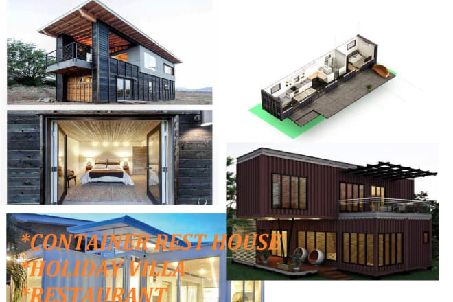 I will design 20ft 40ft container rest house villa restaurant