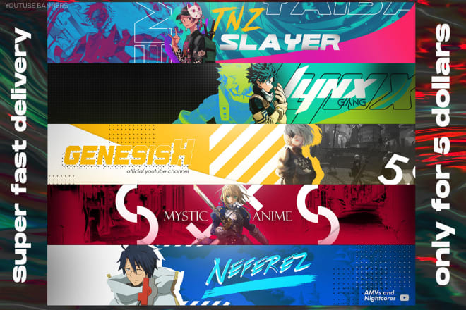 I will design a premium anime and gaming youtube or social media banner