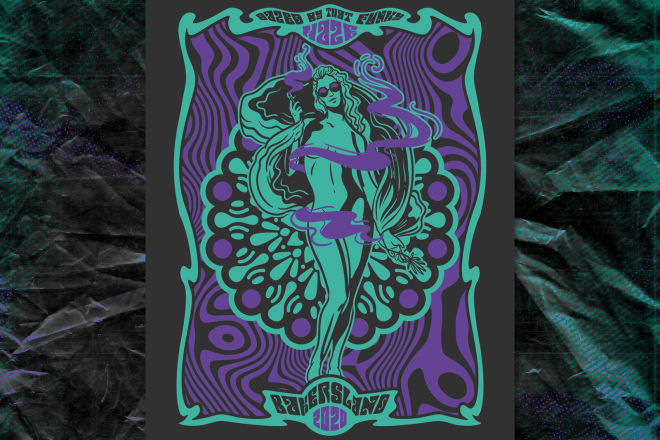 I will design a psychedelic poster with custom illustration