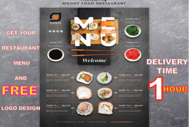 I will design arabic menu, japanese menu, italian menu, logo restaurant