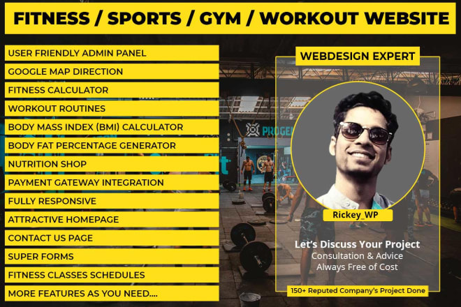 I will design attractive fitness, sports, gym, workout, personal training website