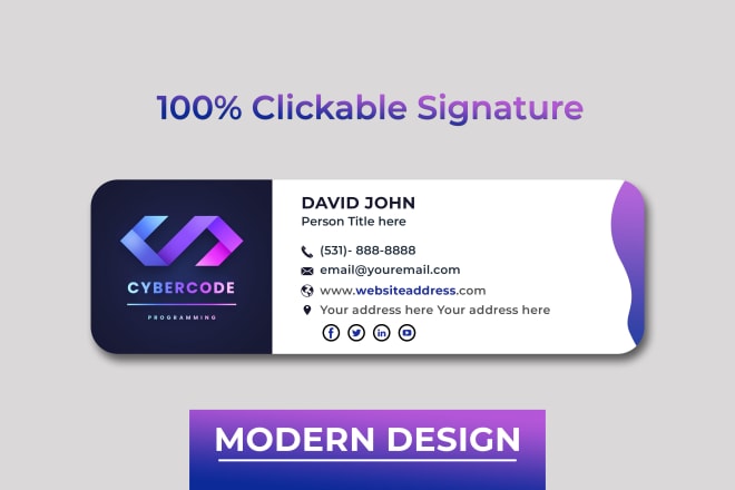 I will design clickable HTML email signature for outlook,gmail and apple