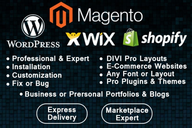 I will design create fix any professional responsive wordpress magento shopify website