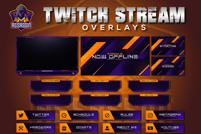 I will design custom twitch, mixer overlays, screens and panels