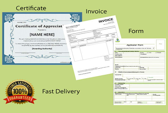 I will design, format and edit ms word form cetificate,invoice,fillable form,document