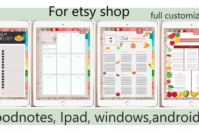 I will design high quality etsy customized digital planners, android, windows, ipad