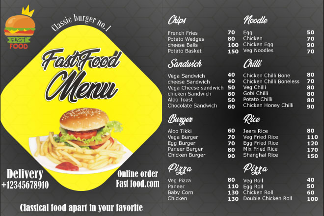 I will design modern food menu restaurant menu card flyer brochure