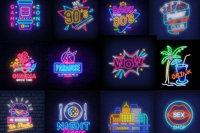 I will design neon logo or effect, 80s, neon text or neon icons