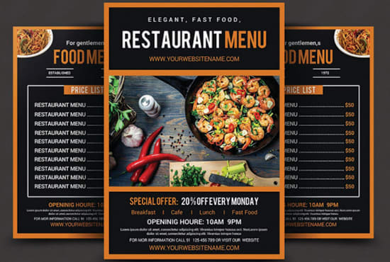 I will design professional restaurant menu, logo and flyer