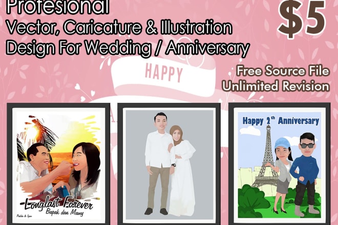 I will design vector or caricature for wedding and anniversary gift