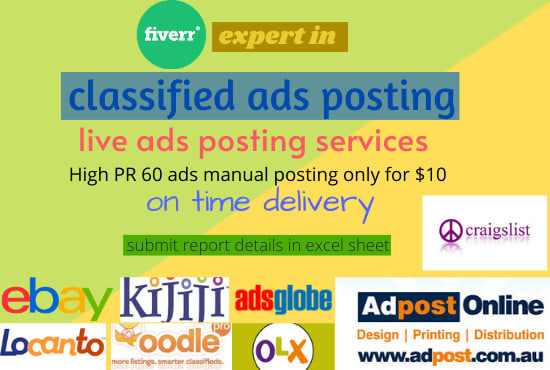 I will do 60 ads posting high PR and top classified sites in USA