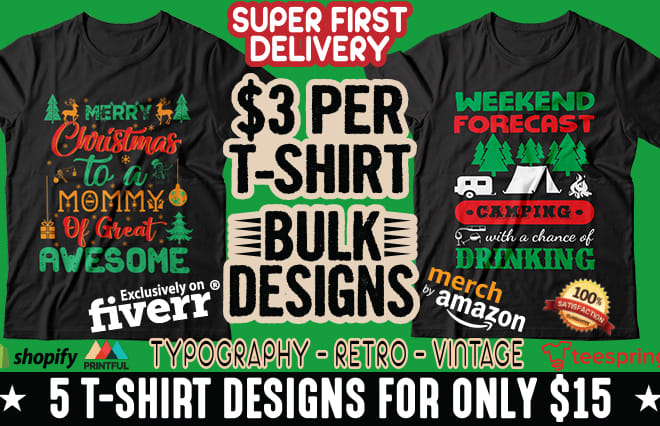 I will do bulk t shirt designs and trendy t shirts design