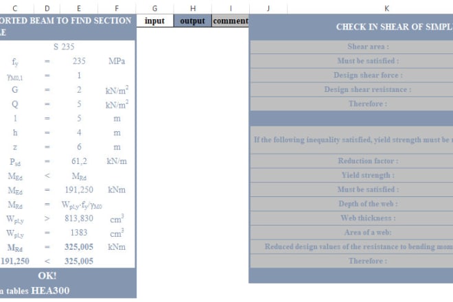 I will do excel spreadsheet for steel structures calculations ec3
