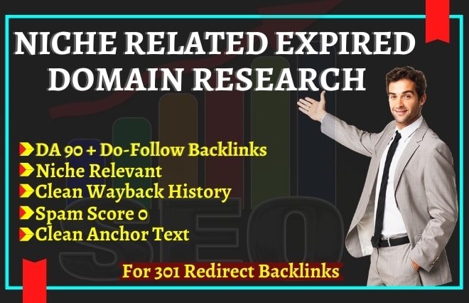 I will do expired domain research with backlinks from da 90 plus site