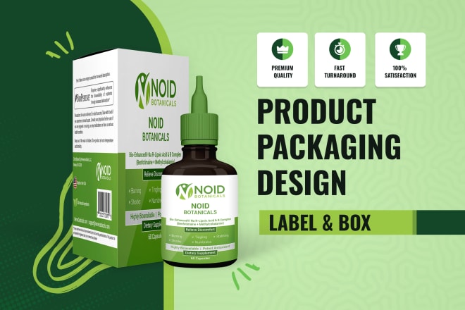 I will do product box packaging design with product label design