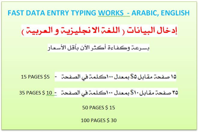I will do professional arabic english typing job, fast data entry, pdf to word, excel