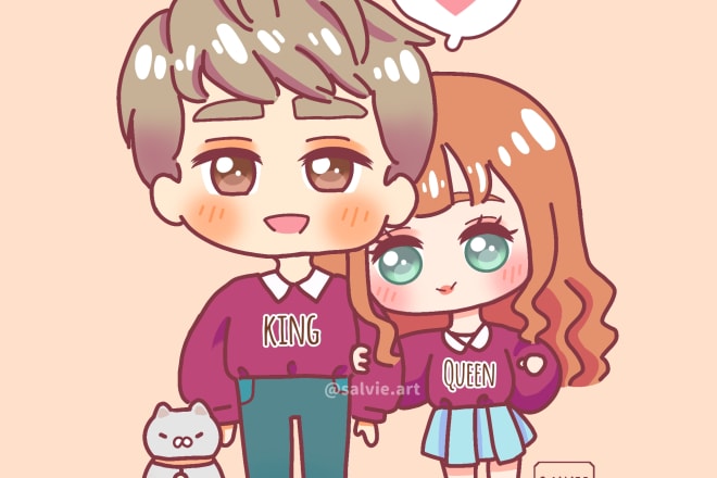 I will draw a cute chibi anime character or couple