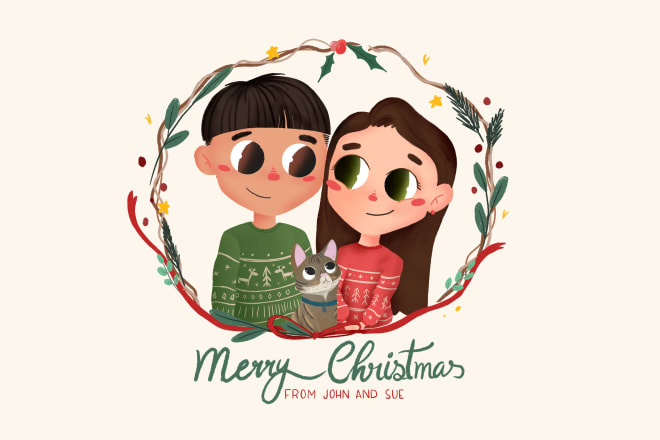 I will draw a cute christmas portrait for person, couple or family
