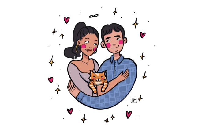 I will draw a cute portrait of your couple and pet or baby in 1 day