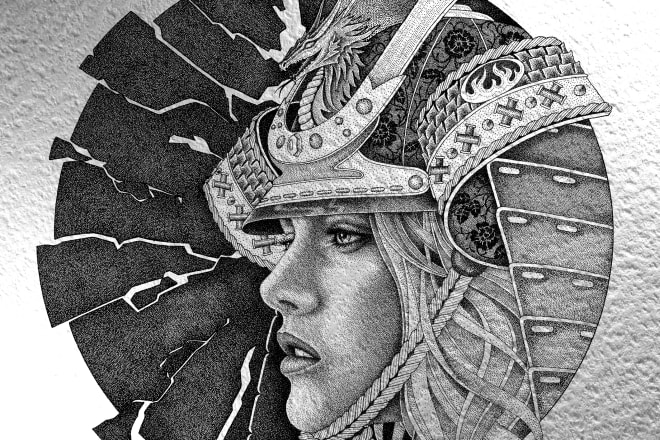 I will draw a detailed dark art illustration with dotwork or engraving style