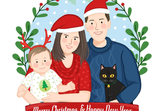 I will draw cute portrait illustration for couple and family