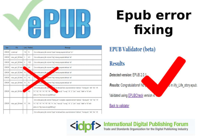 I will fix all epub uploading errors and valid it by idpf