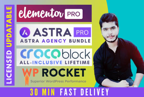 I will install elementor pro,astra agency bundle,crocoblock for lifetime update
